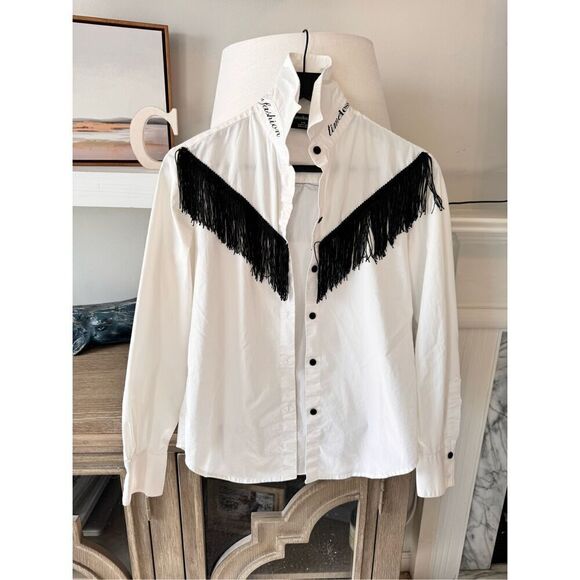Norma Kamali Fringe Button Down Blouse - Timeless Style Is Everything But Fashio - Picture 2 of 13